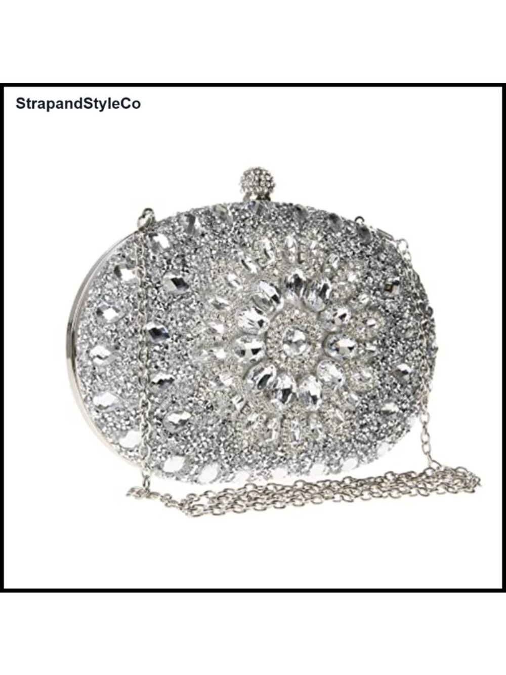 Rhinestone Sequin Oval Clutch Evening Bag with Chain Strap